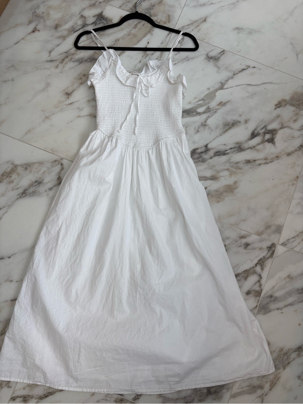 Japa White Smocked Cotton Maxi Dress Ruffle Trim Cottagecore S - Picture 3 of 8